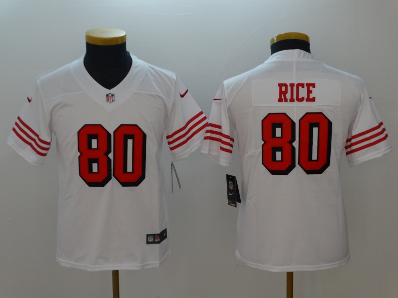 Youth San Francisco 49ers #80 Rice White Color Rush Nike Vapor Untouchable Limited Playe NFL Jerseys